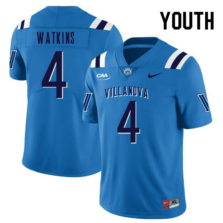 Youth #4 Connor Watkins Villanova Wildcats College Football Jerseys Stitched Sale-Light Blue - Click Image to Close